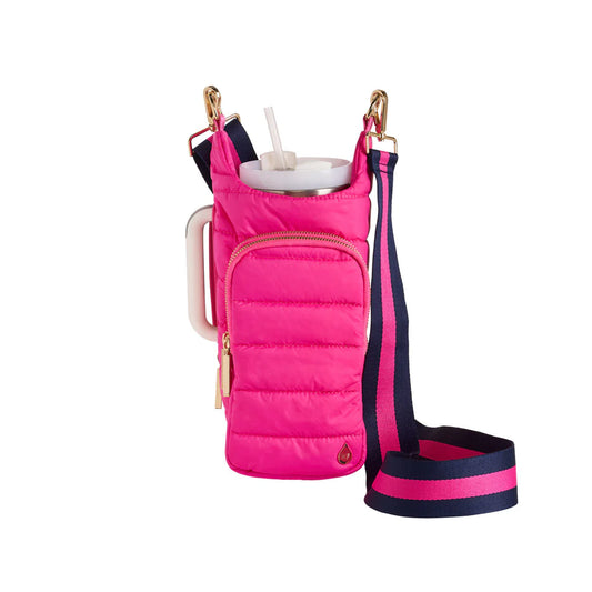 Bright Pink bag with Pink and Navy Striped Handle