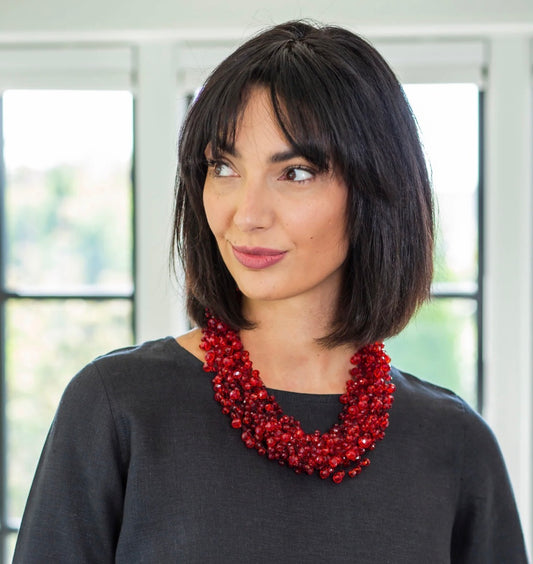 Red Crystal Bead Cluster Necklace