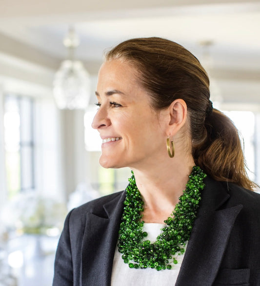 Green Crystal Bead Cluster Necklace