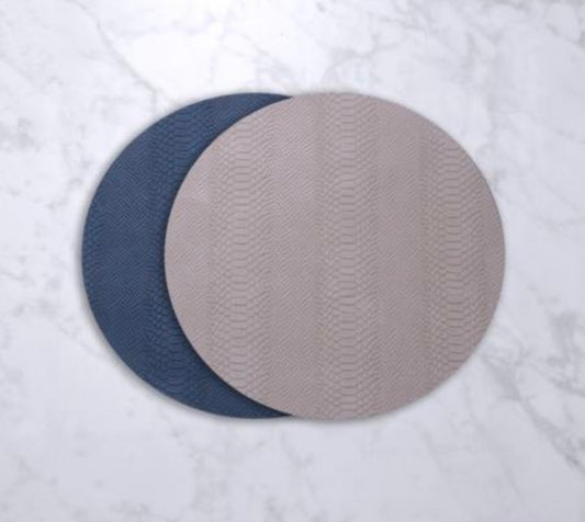 Croc Reversible 15.5" Round Placemats Set of 4 (Blue and Taupe) - $52 - Visit link below to order